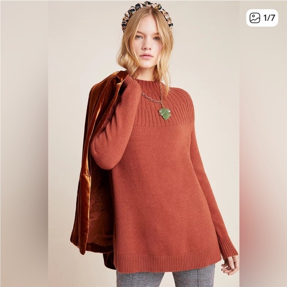 Anthropologie Sweaters - Anthropologie Women Cedar Knit Welford Tunic Mock Neck Sweater Size Large